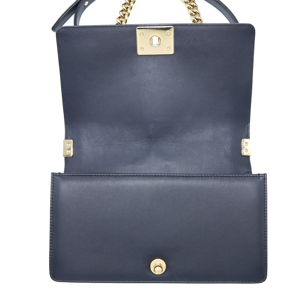 CHANEL MEDIUM BOY BAG CALFSKIN NAVY LGHW