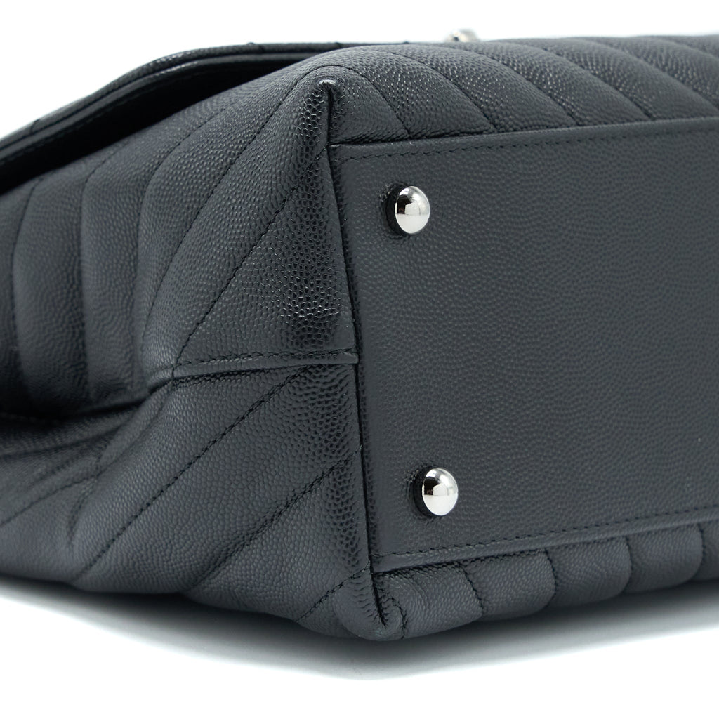 CHANEL MEDIUM COCO HANDLE CHEVRON CAVIAR BLACK SHW