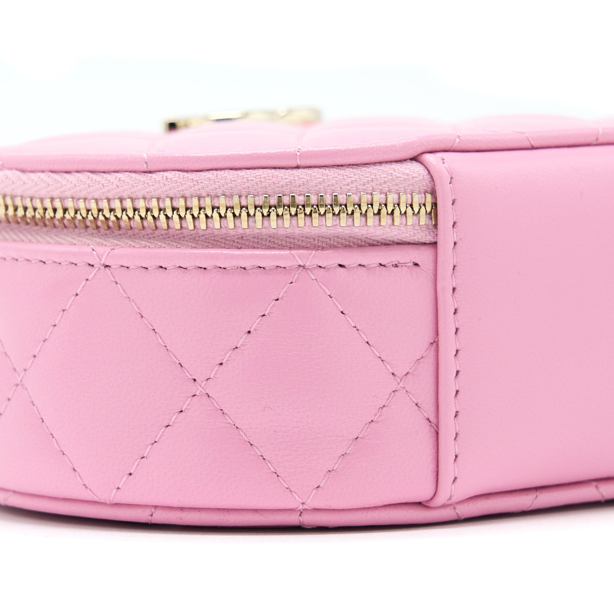 CHANEL 22S TOP HANDLE MINI ROUND VANITY CLUTCH LAMBSKIN PINK LGHW