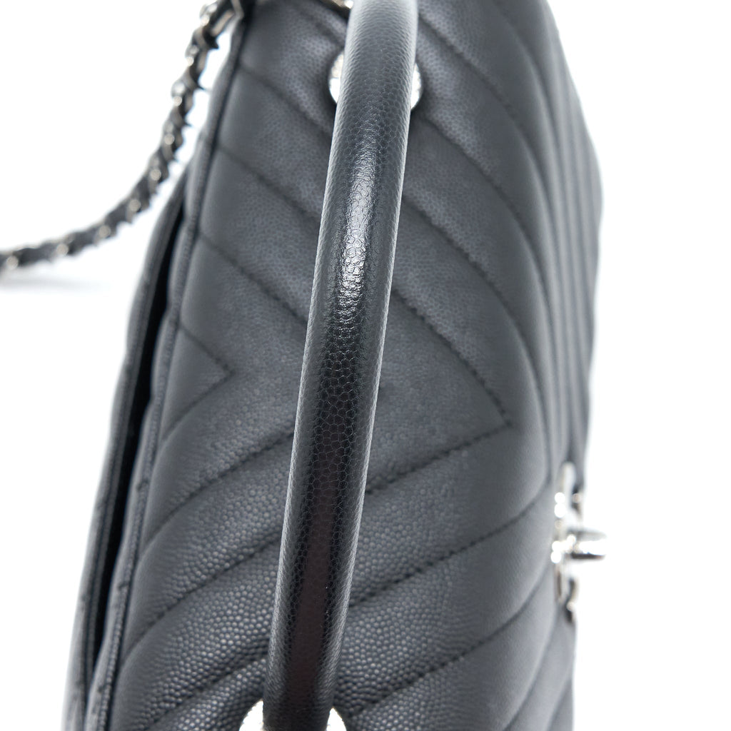 CHANEL MEDIUM COCO HANDLE CHEVRON CAVIAR BLACK SHW