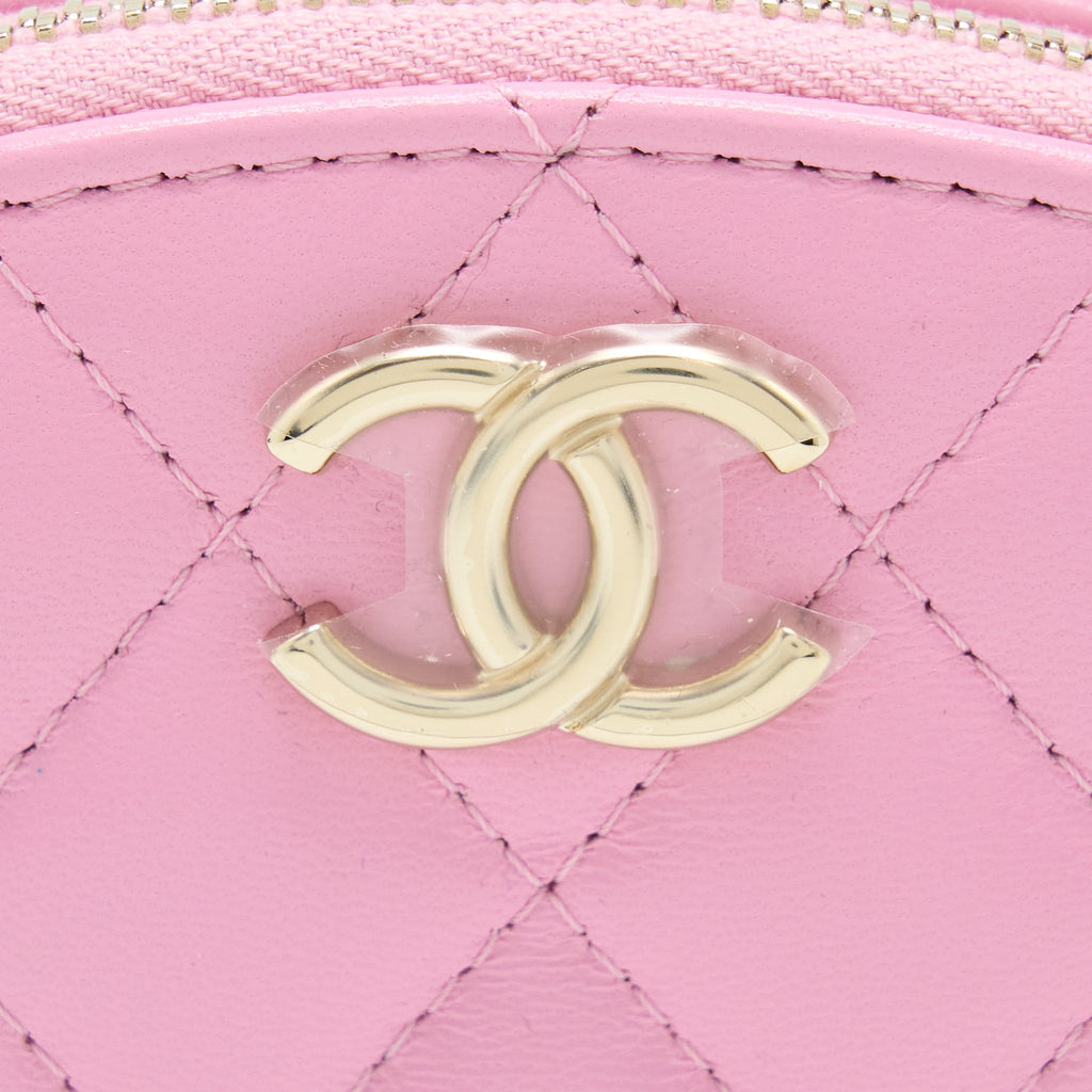 CHANEL 22S TOP HANDLE MINI ROUND VANITY CLUTCH LAMBSKIN PINK LGHW