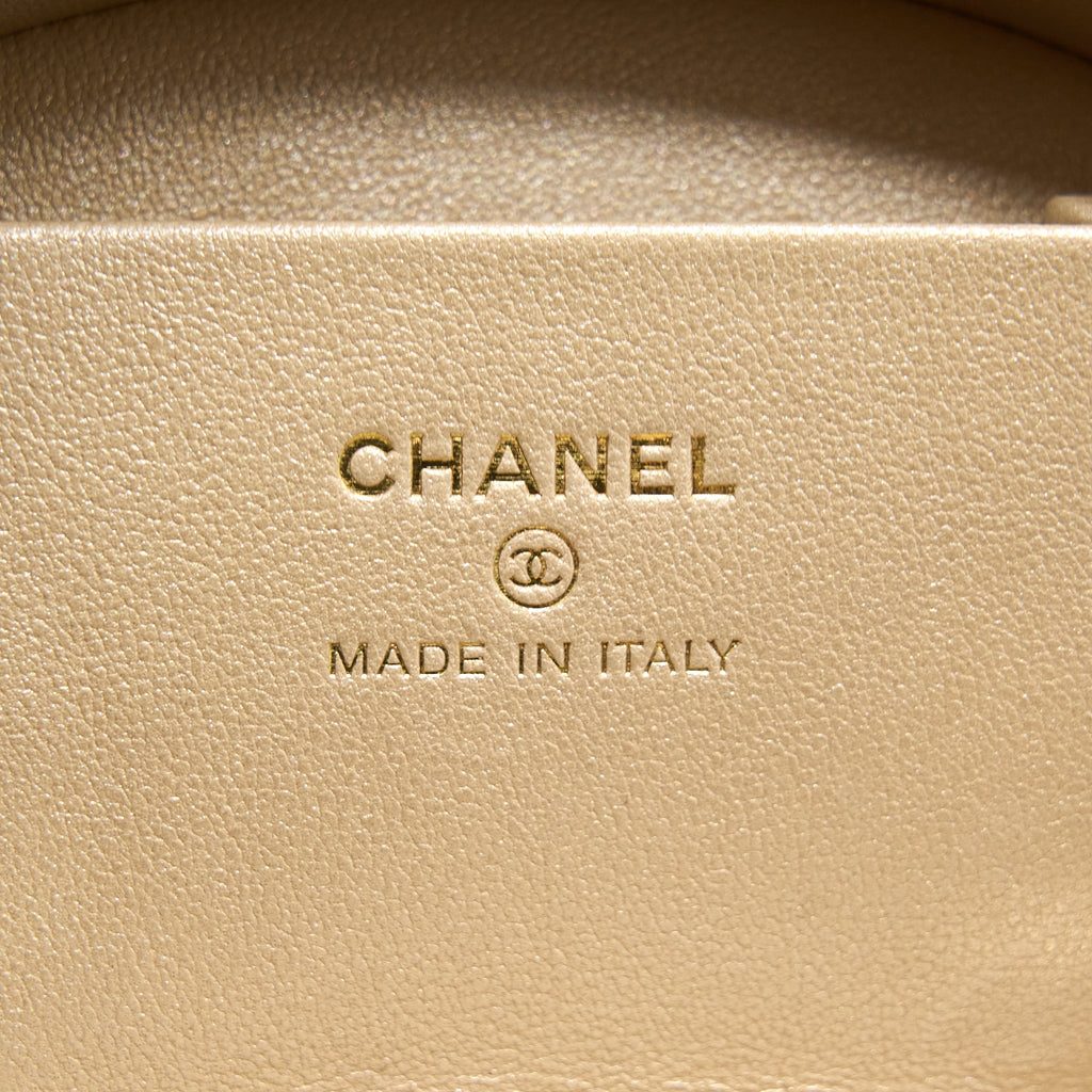 CHANEL 22S TOP HANDLE MINI ROUND VANITY CLUTCH LAMBSKIN PINK LGHW