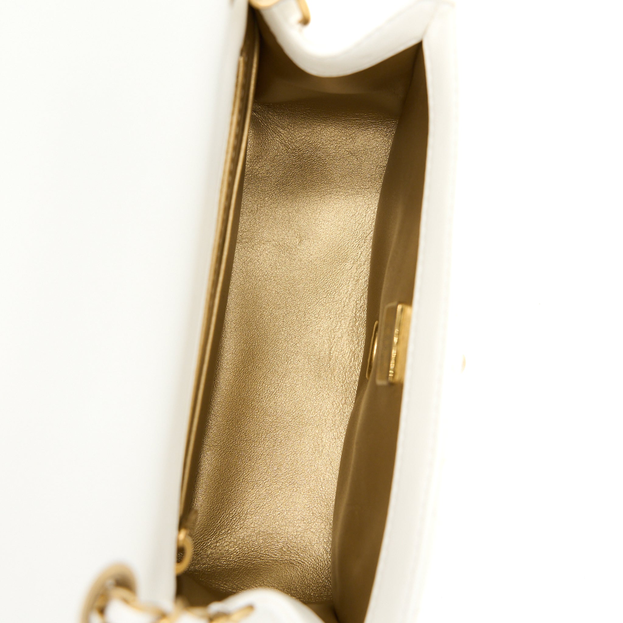CHANEL PEARL CRUSH MINI SQUARE LAMBSKIN WHITE BRUSHED GHW (MICROCHIP)