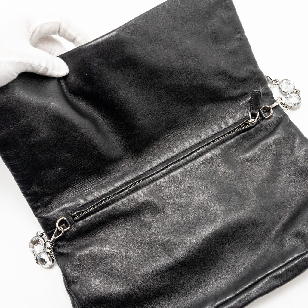 MIU MIU LARGE FLAP SHOULDER BAG LAMBSKIN BLACK SHW