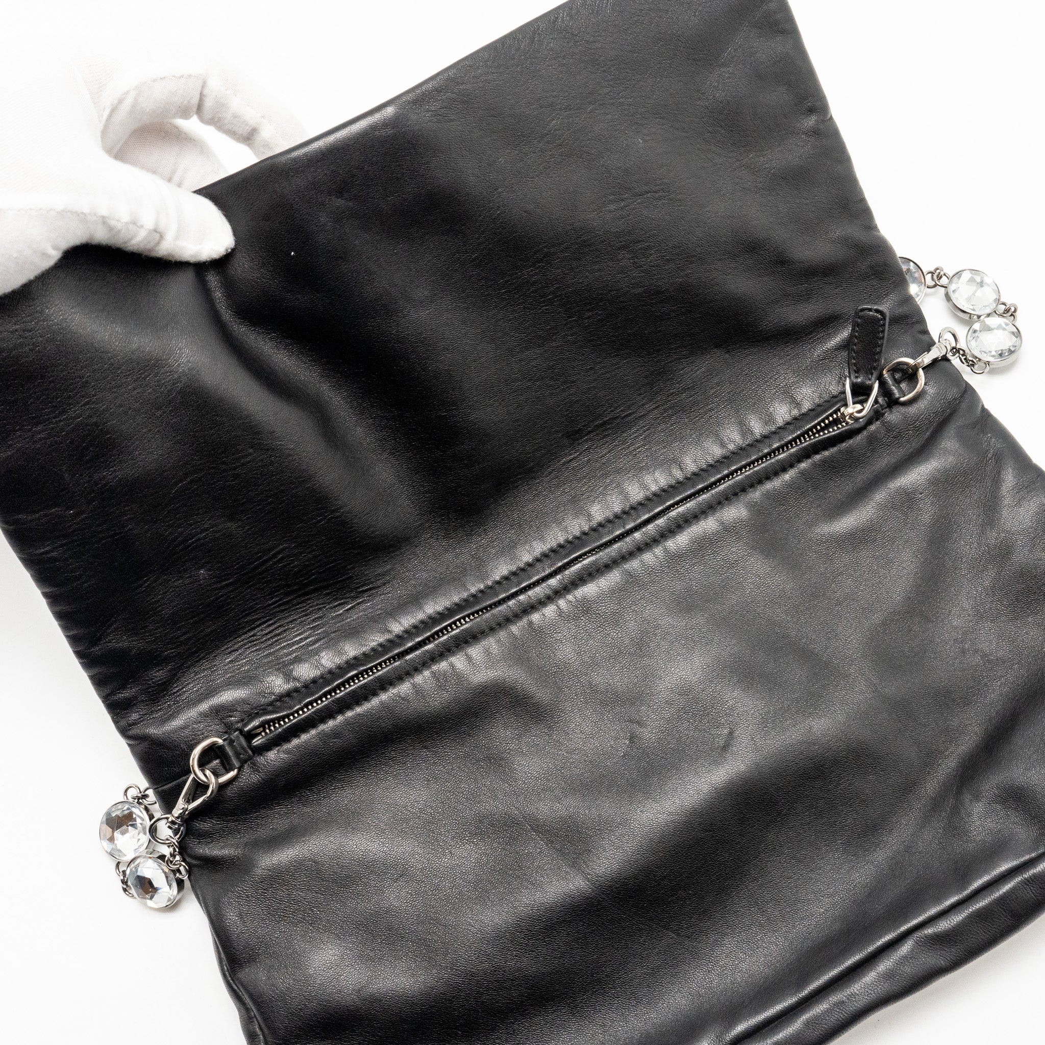 MIU MIU LARGE FLAP SHOULDER BAG LAMBSKIN BLACK SHW