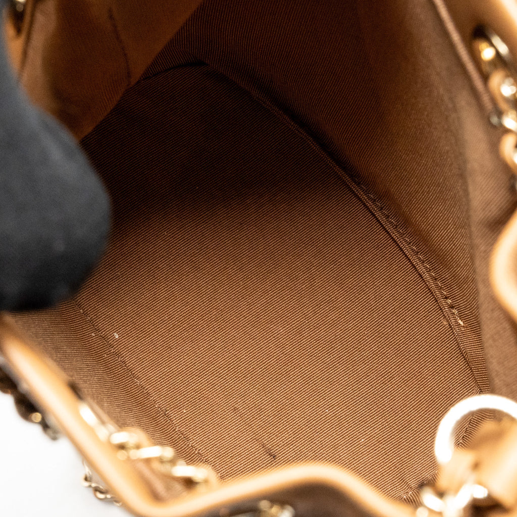 CHANEL MINI DRAWSTRING BUCKET BAG CALFSKIN DARK BEIGE LGHW