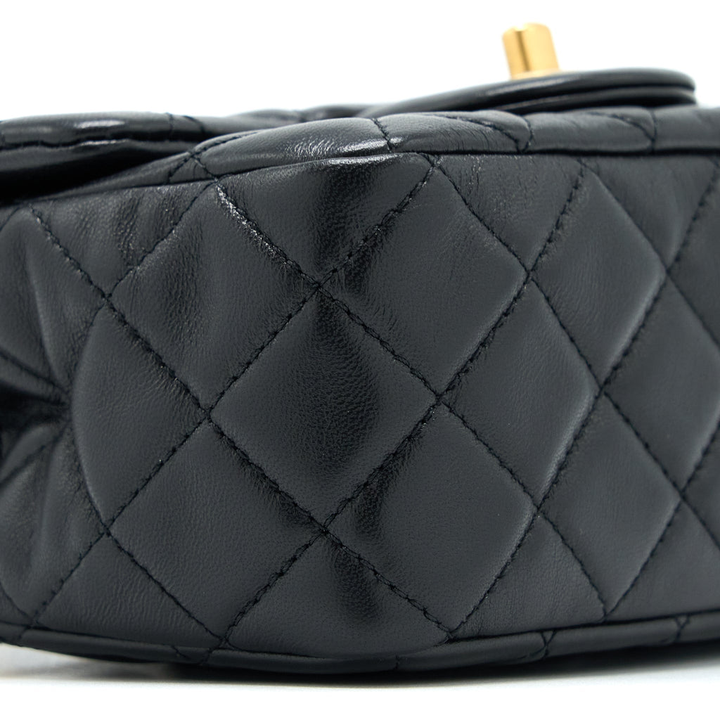 CHANEL 22S PEARL CRUSH MINI SQUARE FLAP BAG LAMBSKIN BLACK GHW(MICROCHIP)