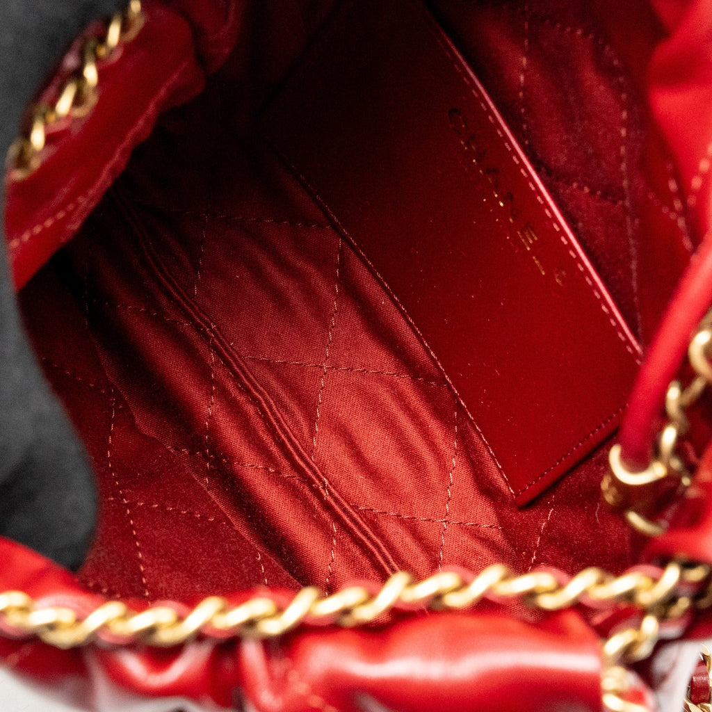 CHANEL MINI 22 BAG SHINY CALFSKIN RED GHW (MICROCHIP)