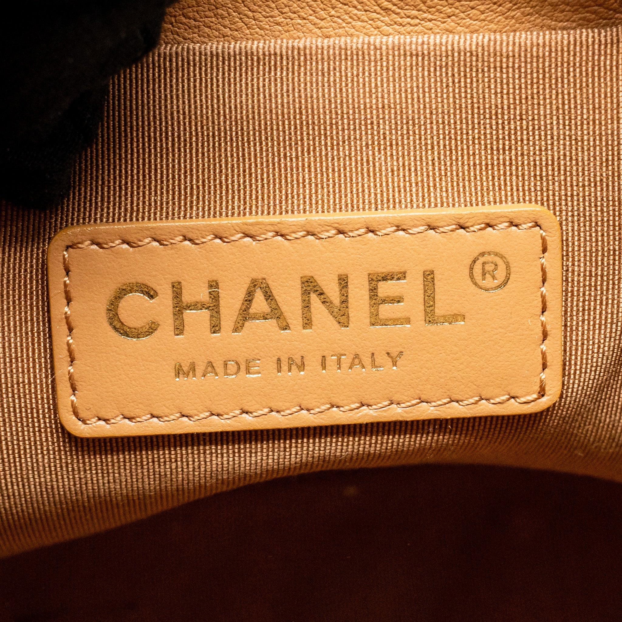 CHANEL MINI DRAWSTRING BUCKET BAG CALFSKIN DARK BEIGE LGHW