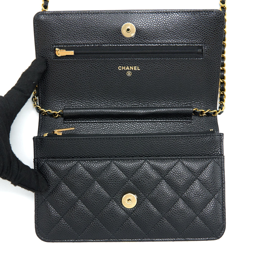 CHANEL CLASSIC WALLET ON CHAIN CAVIAR BLACK GHW (MICROCHIP)