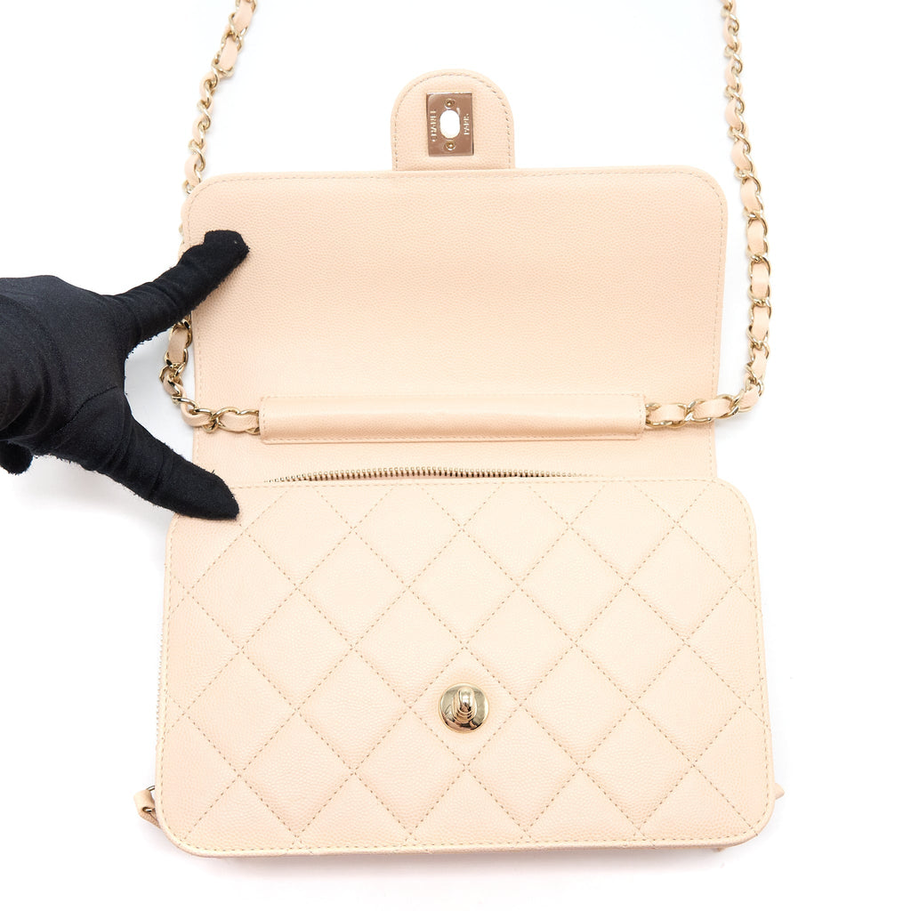 CHANEL 21K CROSSBODY BAG CAVIAR LIGHT BEIGE LGHW (MICROCHIP)
