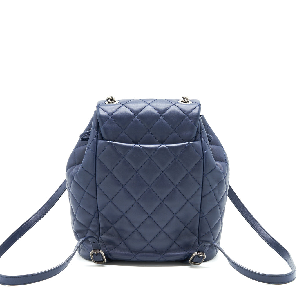 CHANEL QUILTED BACKPACK NAVY BLUE RUTHENIUM SHW