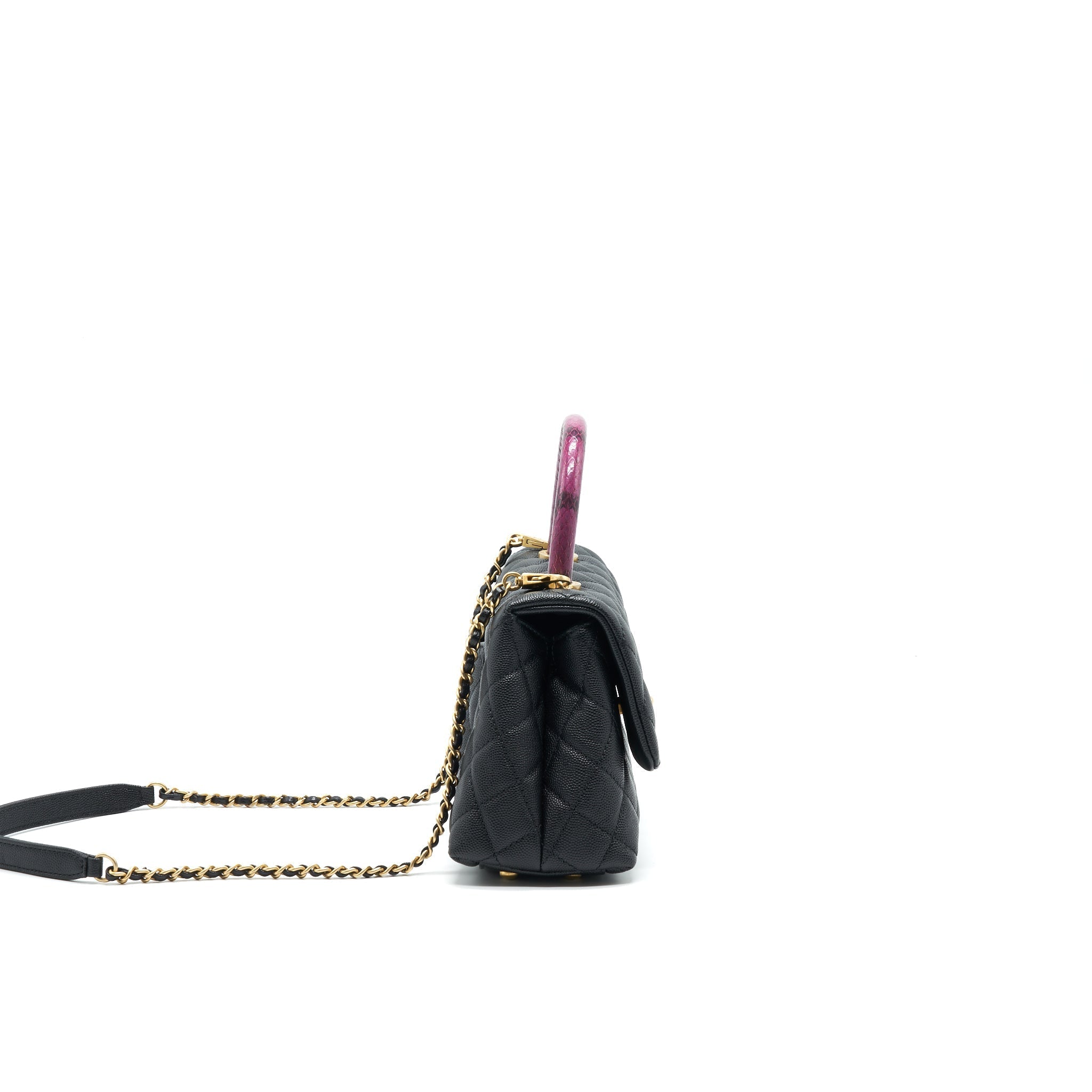 CHANEL MINI COCO HANDLE CAVIAR LEATHER WITH PYTHON HANDLE BLACK GHW