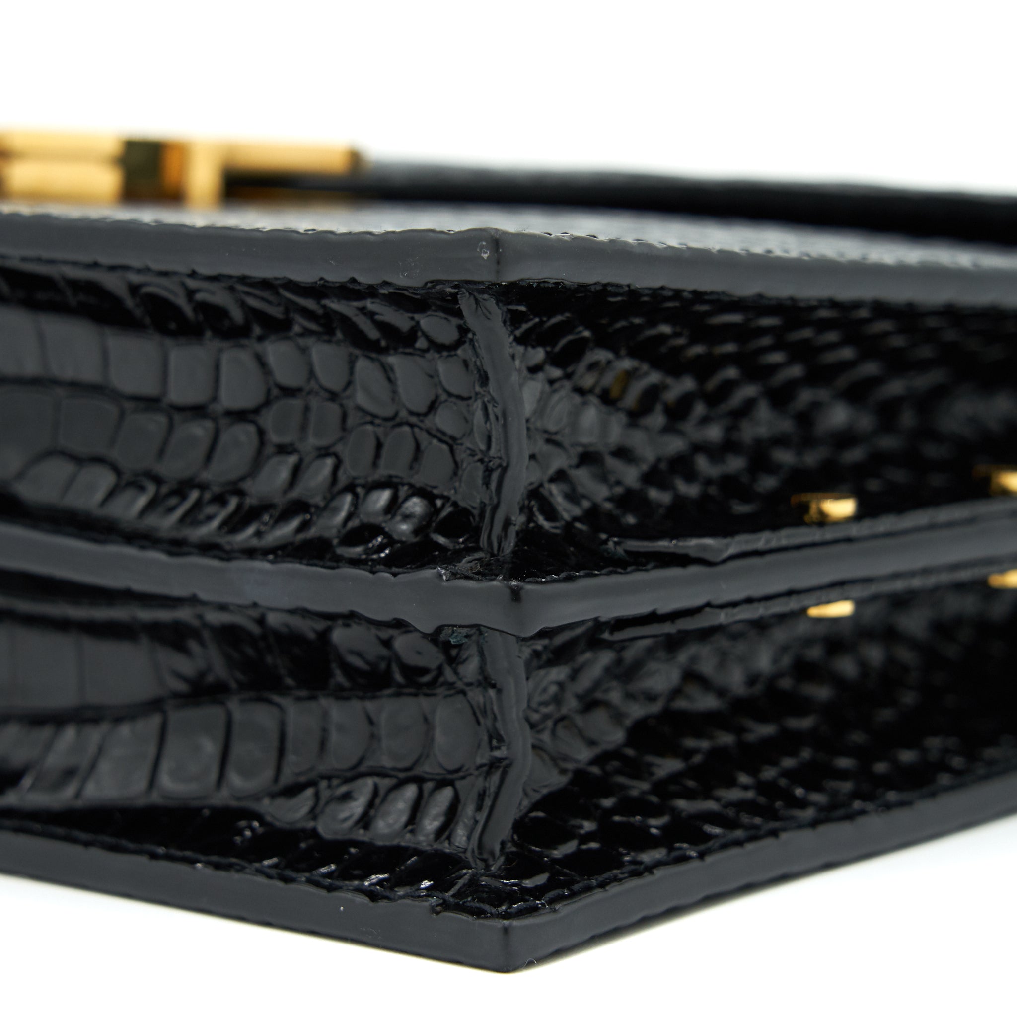 SAINT LAURENT CASSANDRA MONOGRAM CLASP BAG CROC-EMBOSSED CALFSKIN BLACK GHW