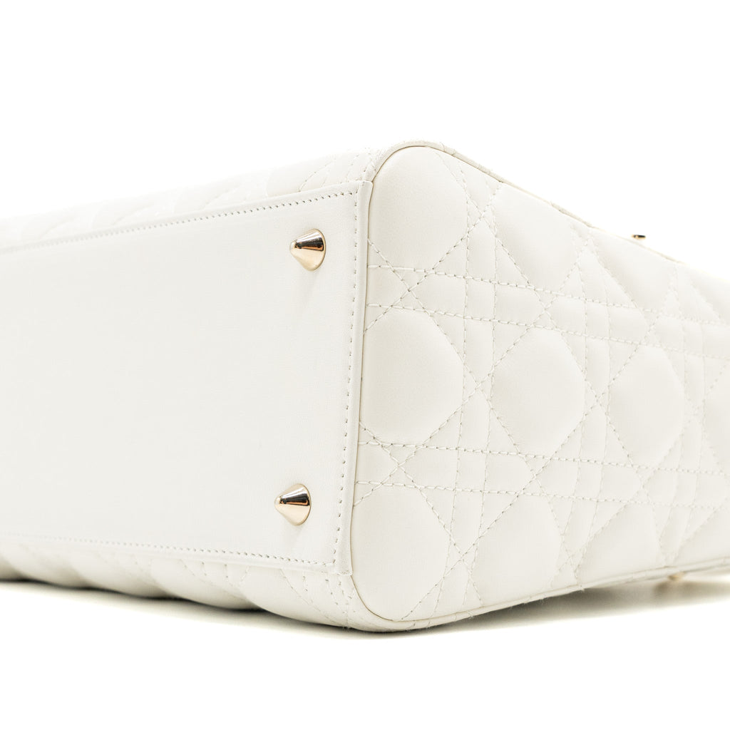DIOR MEDIUM LADY DIOR BAG LAMBSKIN WHITE LGHW
