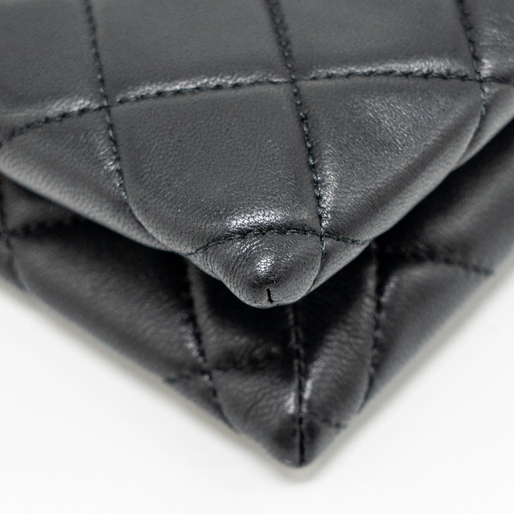 CHANEL COCO CHARMS CHAIN QUILTED POUCH BAG LAMBSKIN BLACK LGHW