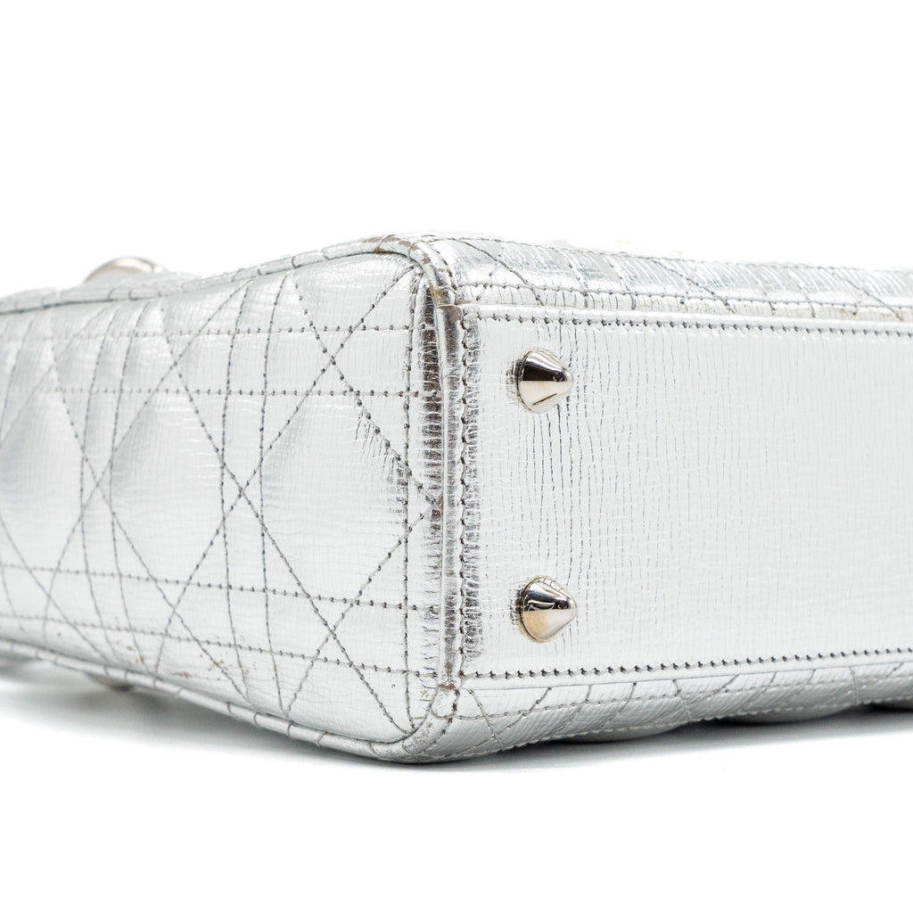 DIOR SMALL MY ABC LADY DIOR CANNAGE CALFSKIN METALLIC SILVER SHW