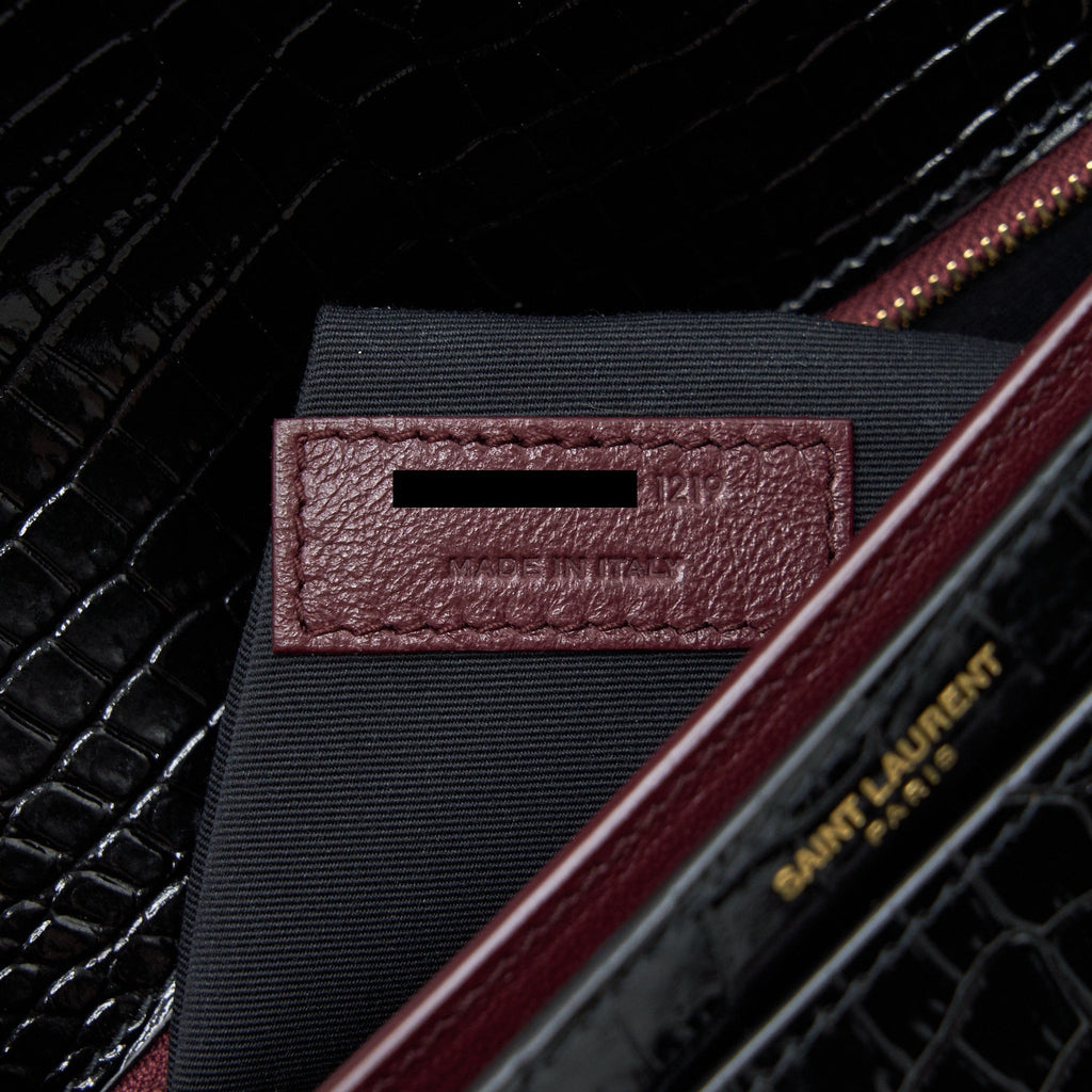 SAINT LAURENT CASSANDRA MONOGRAM CLASP BAG CROC-EMBOSSED CALFSKIN BLACK GHW