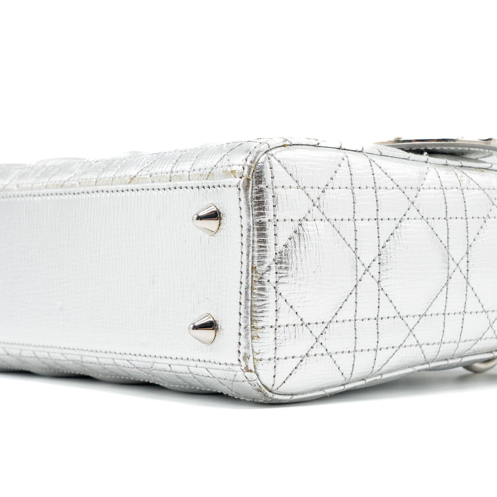 DIOR SMALL MY ABC LADY DIOR CANNAGE CALFSKIN METALLIC SILVER SHW