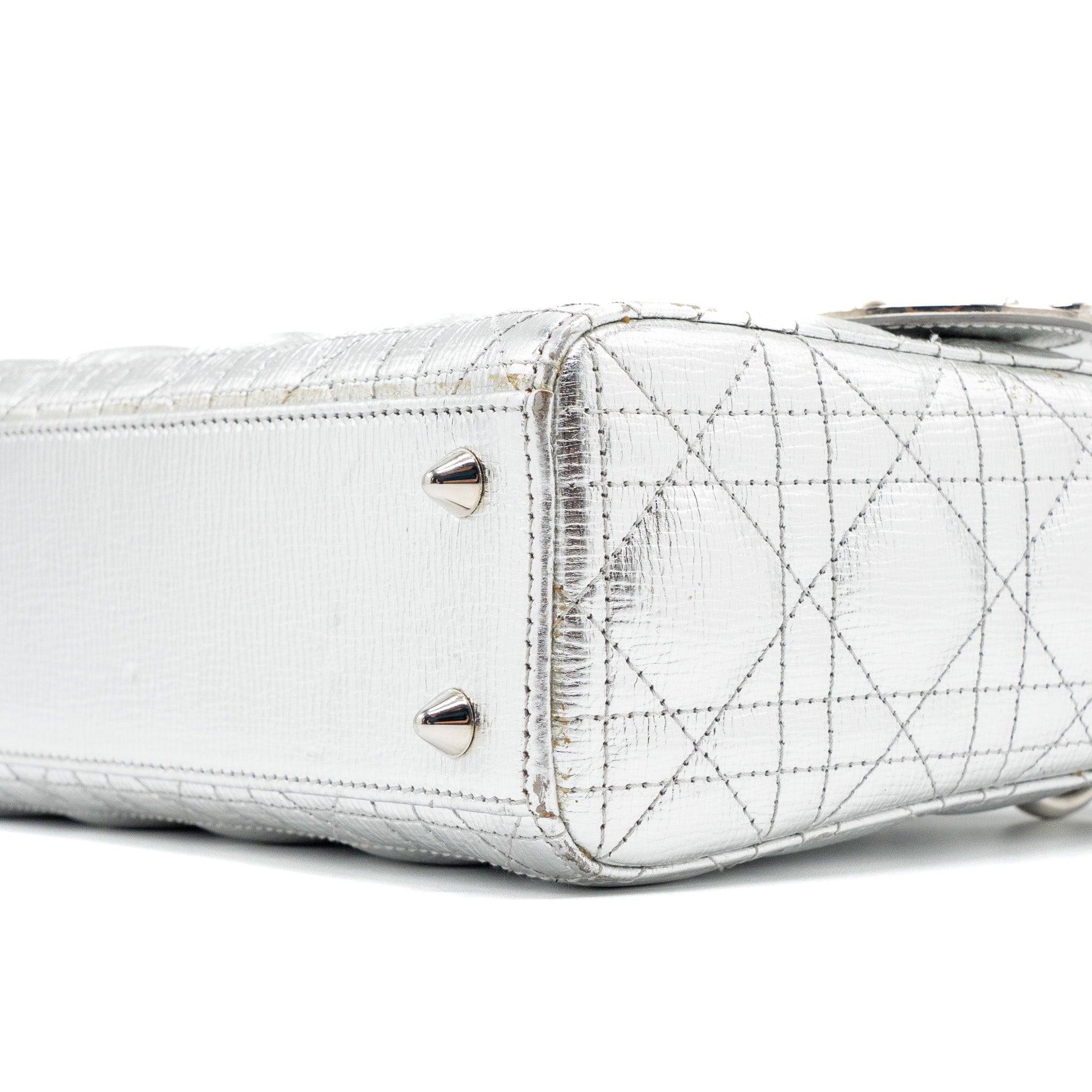 DIOR SMALL MY ABC LADY DIOR CANNAGE CALFSKIN METALLIC SILVER SHW