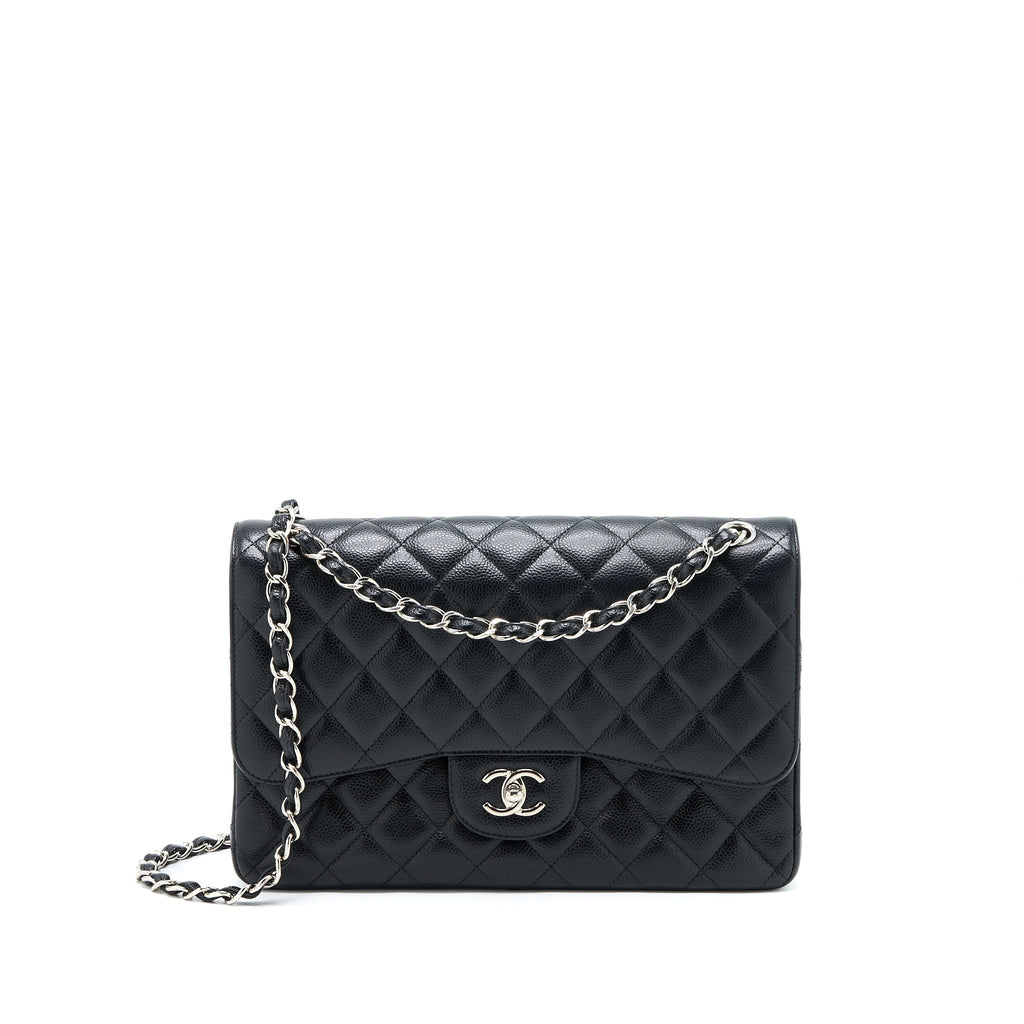CHANEL CLASSIC JUMBO DOUBLE FLAP BAG CAVIAR BLACK SHW