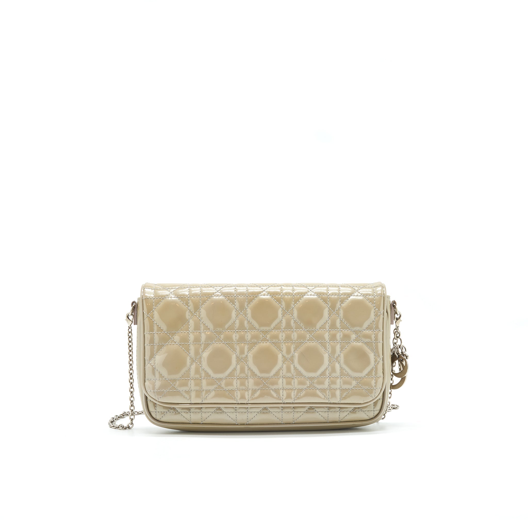 DIOR PATENT LEATHER WALLET ON CHAIN LIGHT GREY