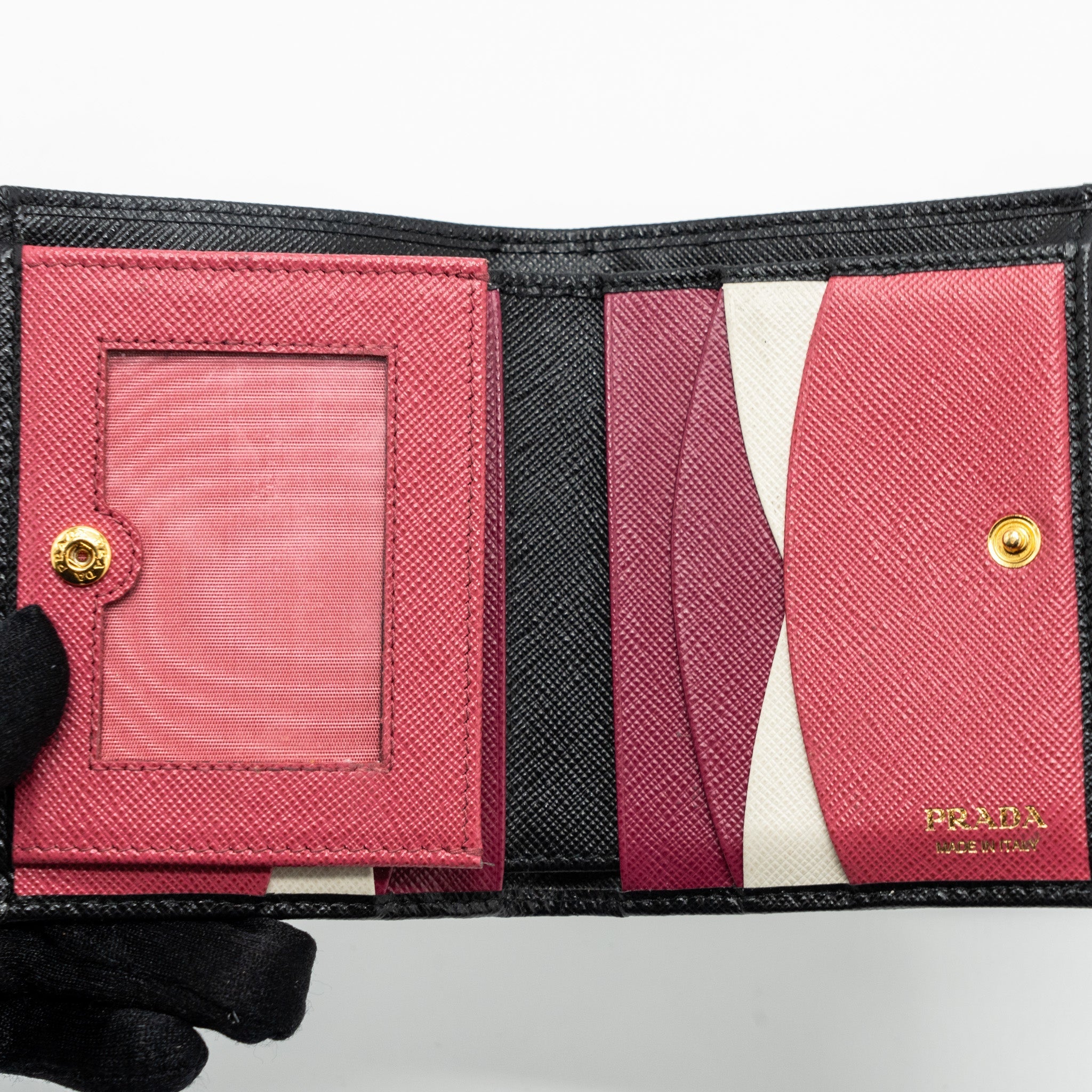 PRADA SMALL SAFFIANO LEATHER WALLET BLACK GHW