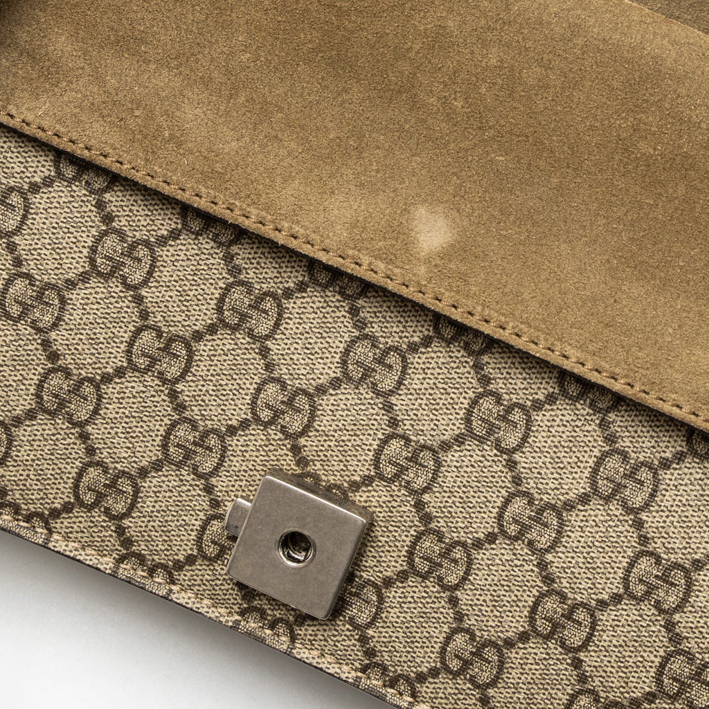 GUCCI SMALL DIONYSUS SHOULDER BAG GG SUPREME CANVAS/SUEDE BROWN SHW