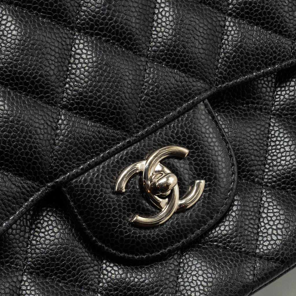 CHANEL JUMBO CLASSIC DOUBLE FLAP BAG CAVIAR BLACK SHW