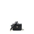 CHANEL MINI FLAP CARD HOLDER RIBBON CHAIN LAMBSKIN BLACK LGHW