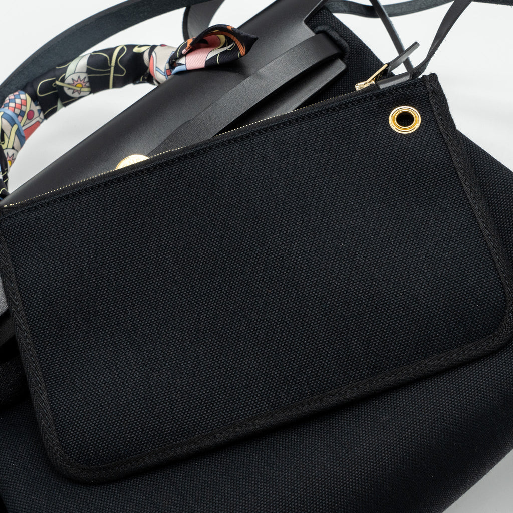 HERMES HERBAG 31 ZIP BAG CANVAS / HUNTER LEATHER BLACK GHW