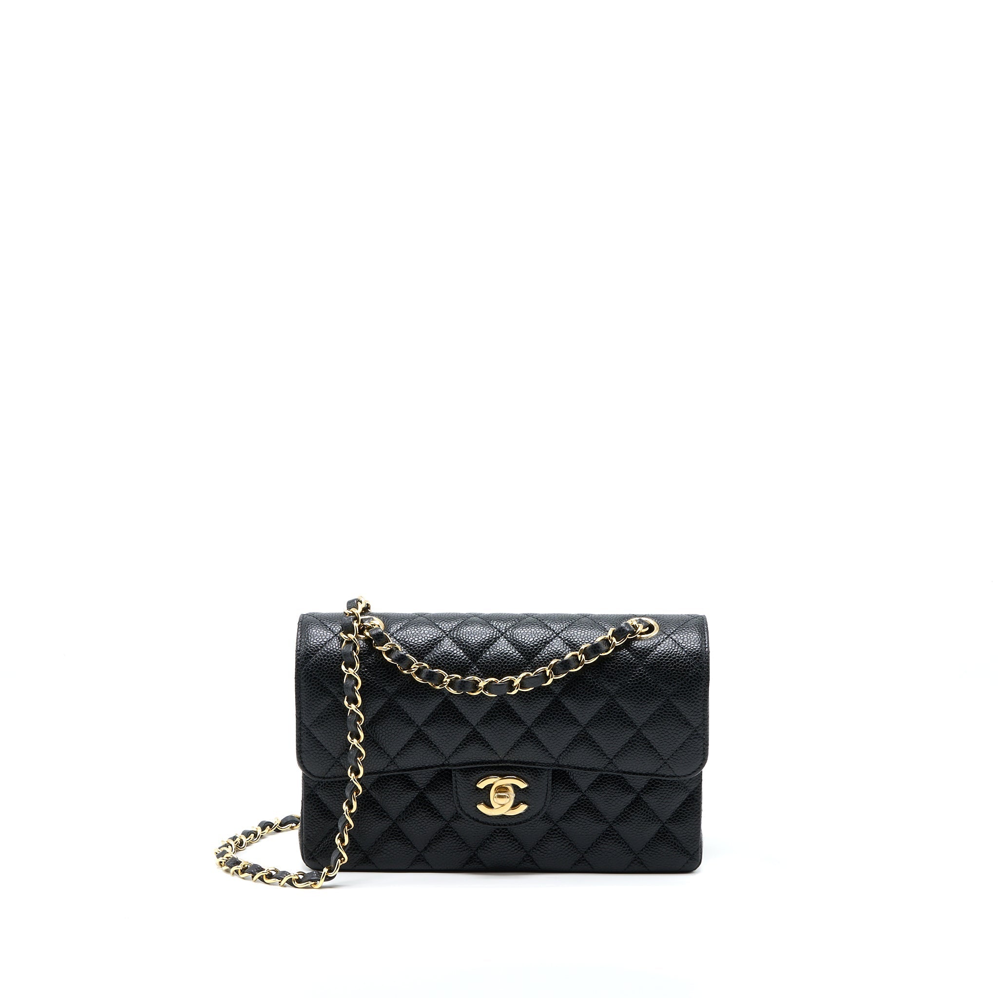 CHANEL SMALL CLASSIC DOUBLE FLAP BAG CAVIAR BLACK GHW (MICROCHIP)