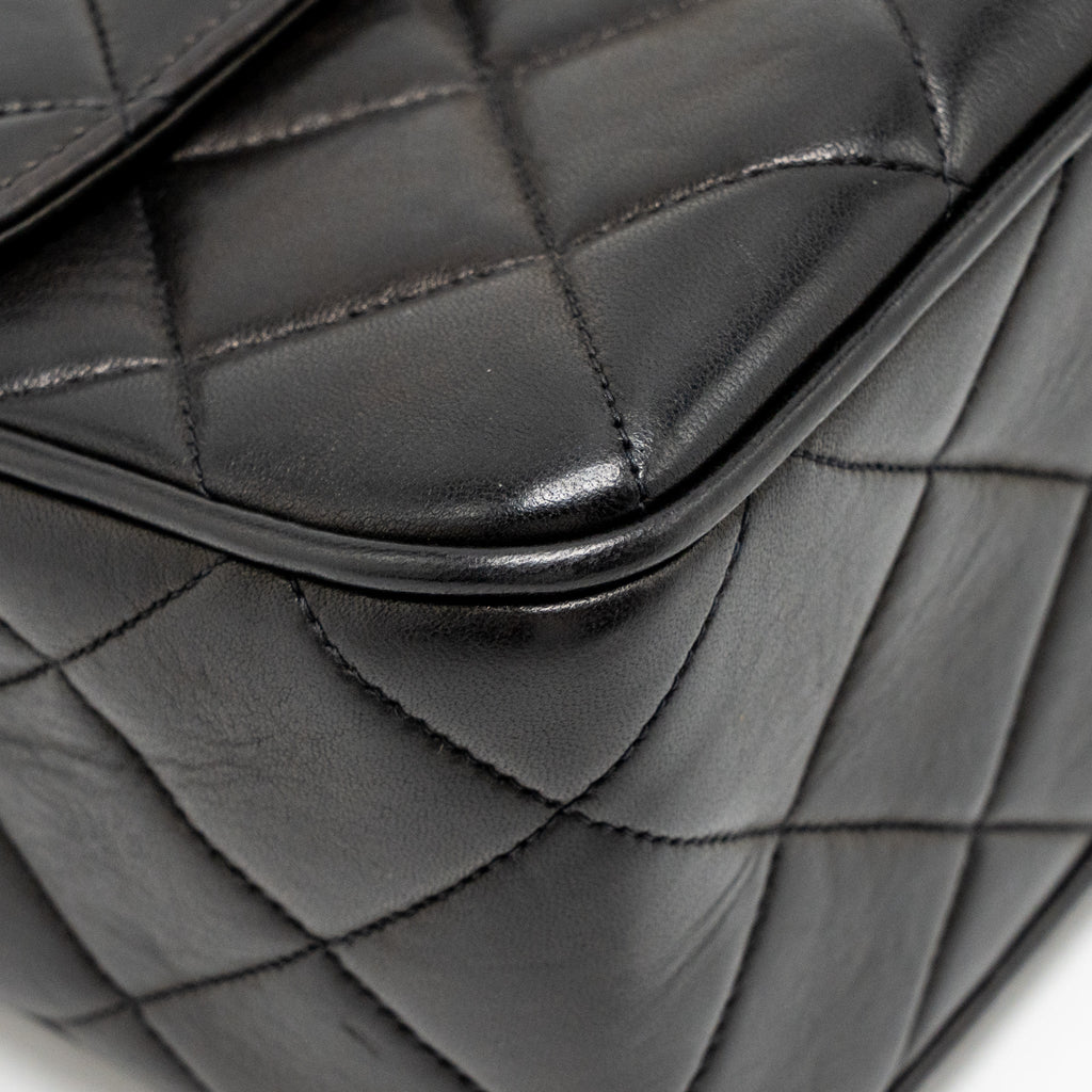 CHANEL VINTAGE LARGE SQUARE FLAP BAG LAMBSKIN BLACK GHW