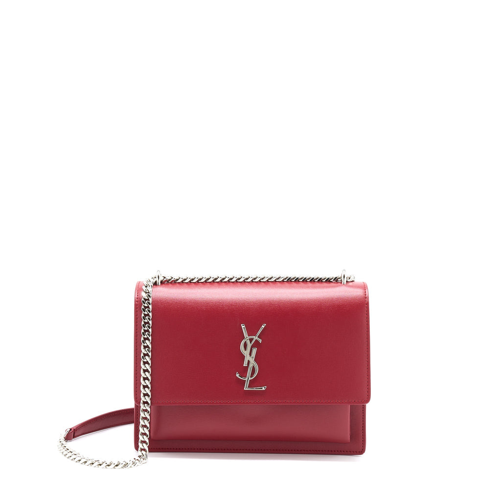 SAINT LAURENT/YSL SUNSET BAG CALFSKIN RED SHW