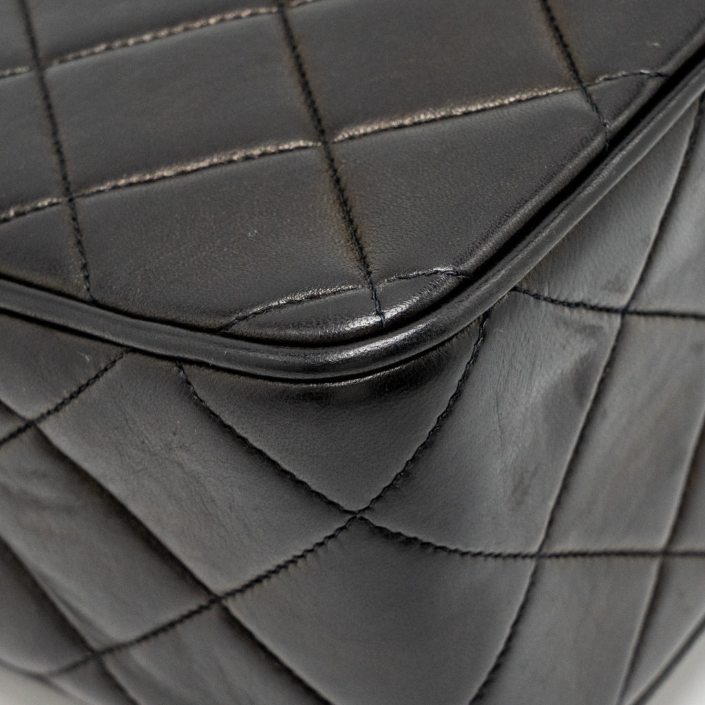 CHANEL VINTAGE LARGE SQUARE FLAP BAG LAMBSKIN BLACK GHW