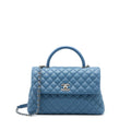 CHANEL COCO TOP HANDLE FLAP BAG CAVIAR BLUE RUTHENIUM HARDWARE