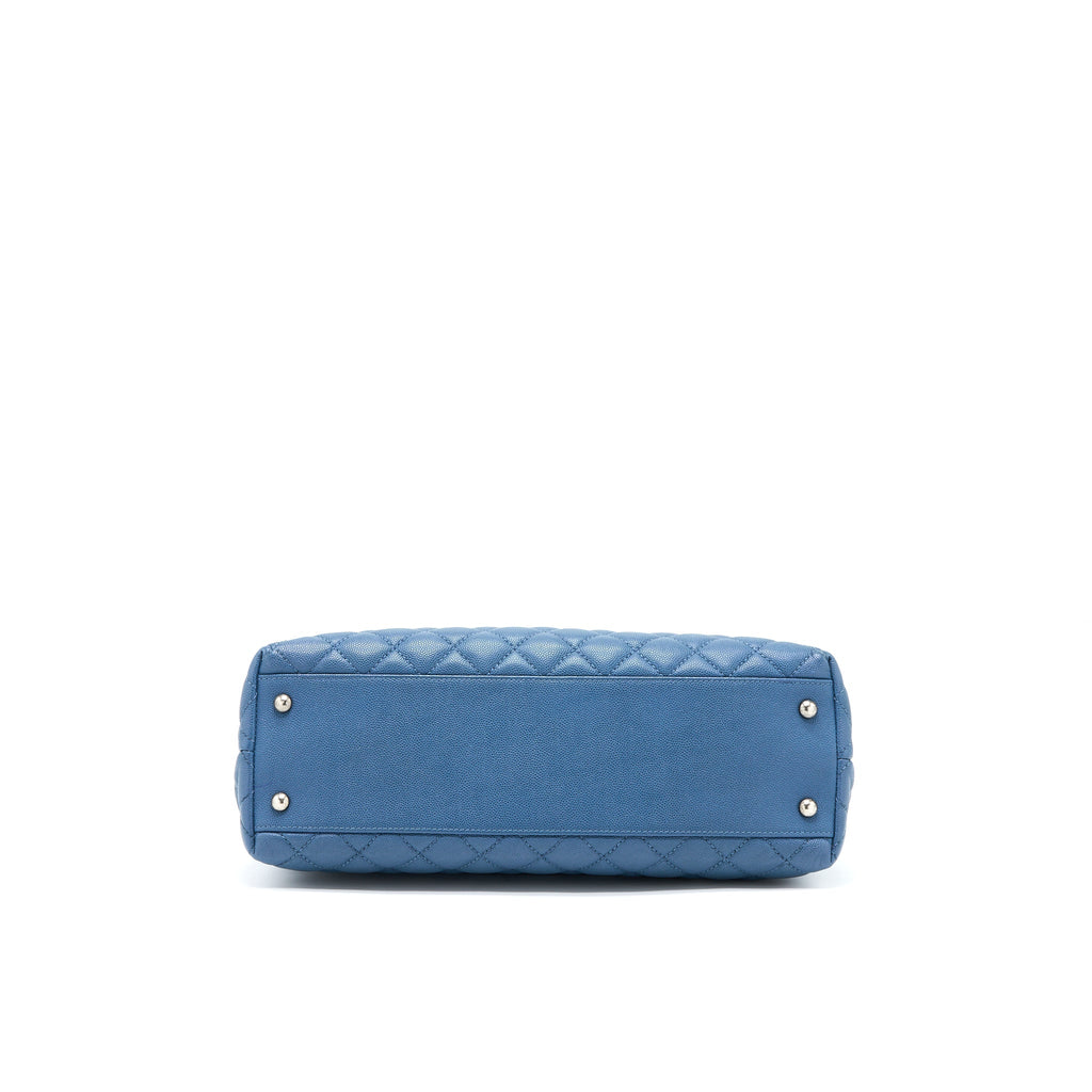 CHANEL COCO TOP HANDLE FLAP BAG CAVIAR BLUE RUTHENIUM HARDWARE
