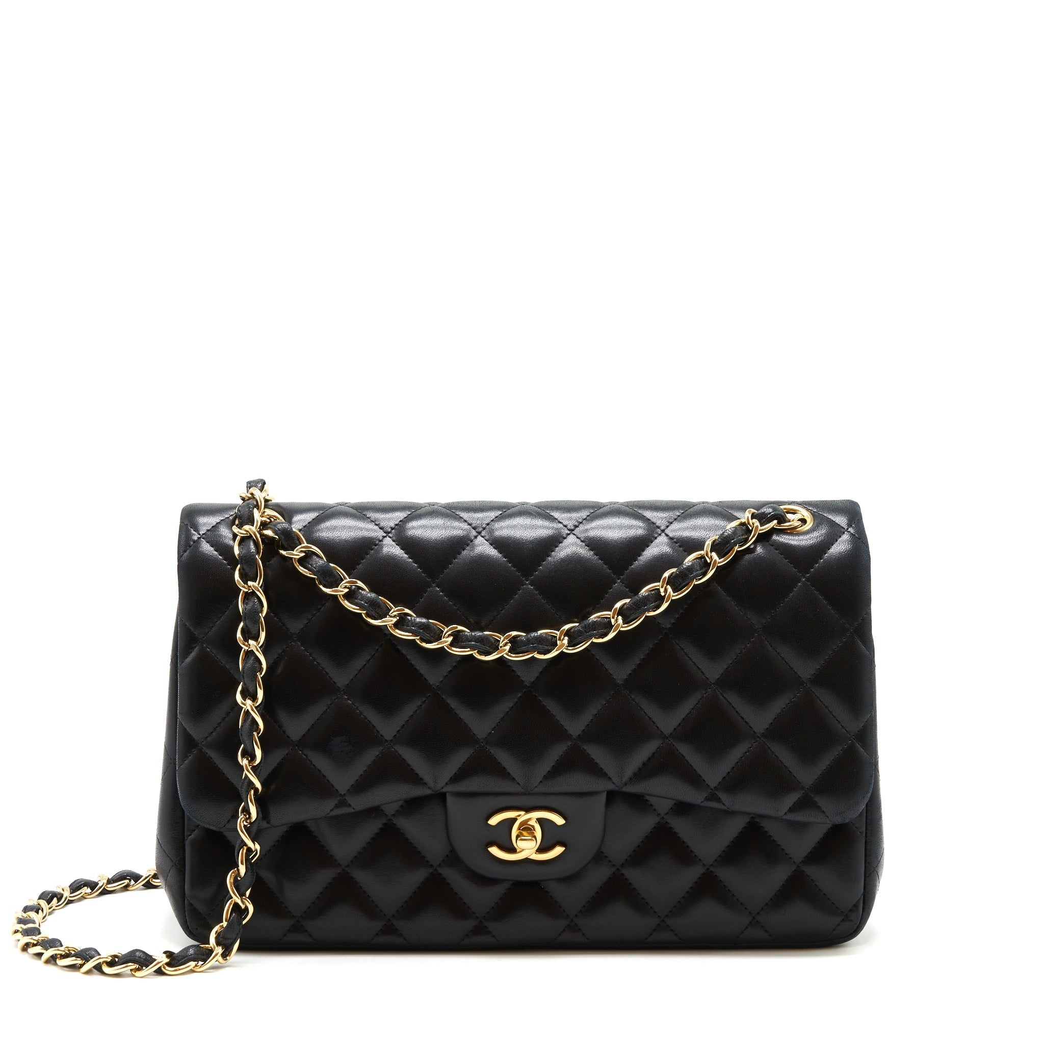 CHANEL CLASSIC JUMBO DOUBLE FLAP BAG LAMBSKIN BLACK GHW