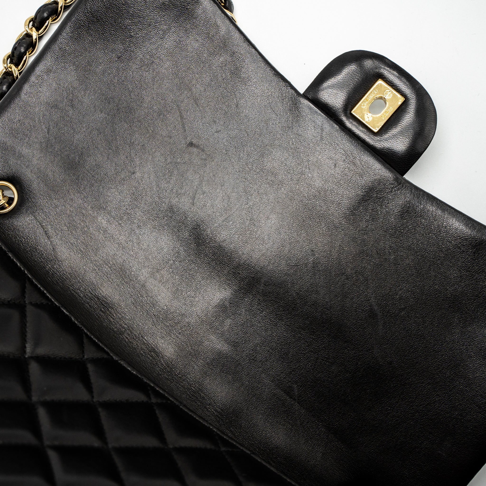 CHANEL MAXI CLASSIC SINGLE FLAP BAG LAMBSKIN BLACK GHW