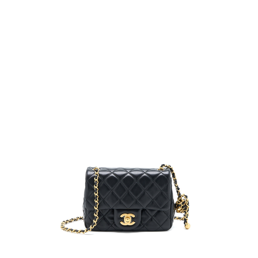 CHANEL 22S PEARL CRUSH MINI SQUARE FLAP BAG LAMBSKIN BLACK GHW(MICROCHIP)