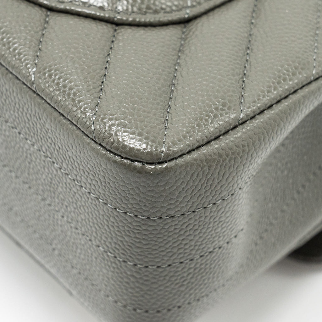 CHANEL SMALL CLASSIC DOUBLE FLAP BAG CHEVRON CAVIAR DARK GREY LGHW