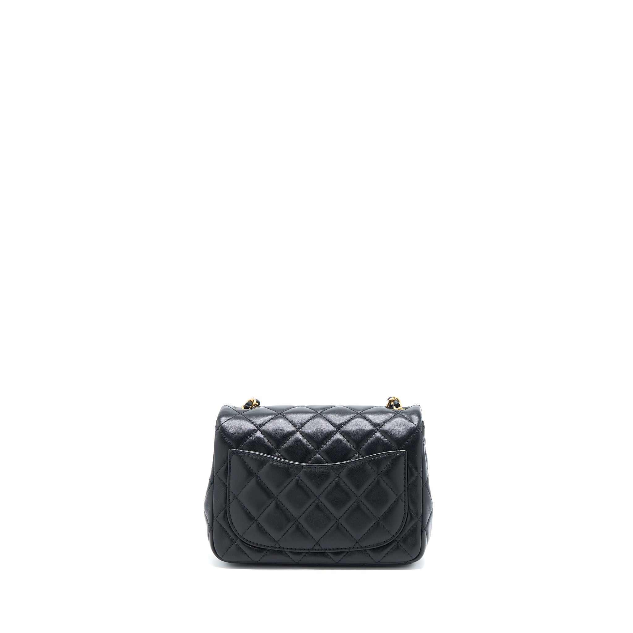CHANEL 22S PEARL CRUSH MINI SQUARE FLAP BAG LAMBSKIN BLACK GHW(MICROCHIP)