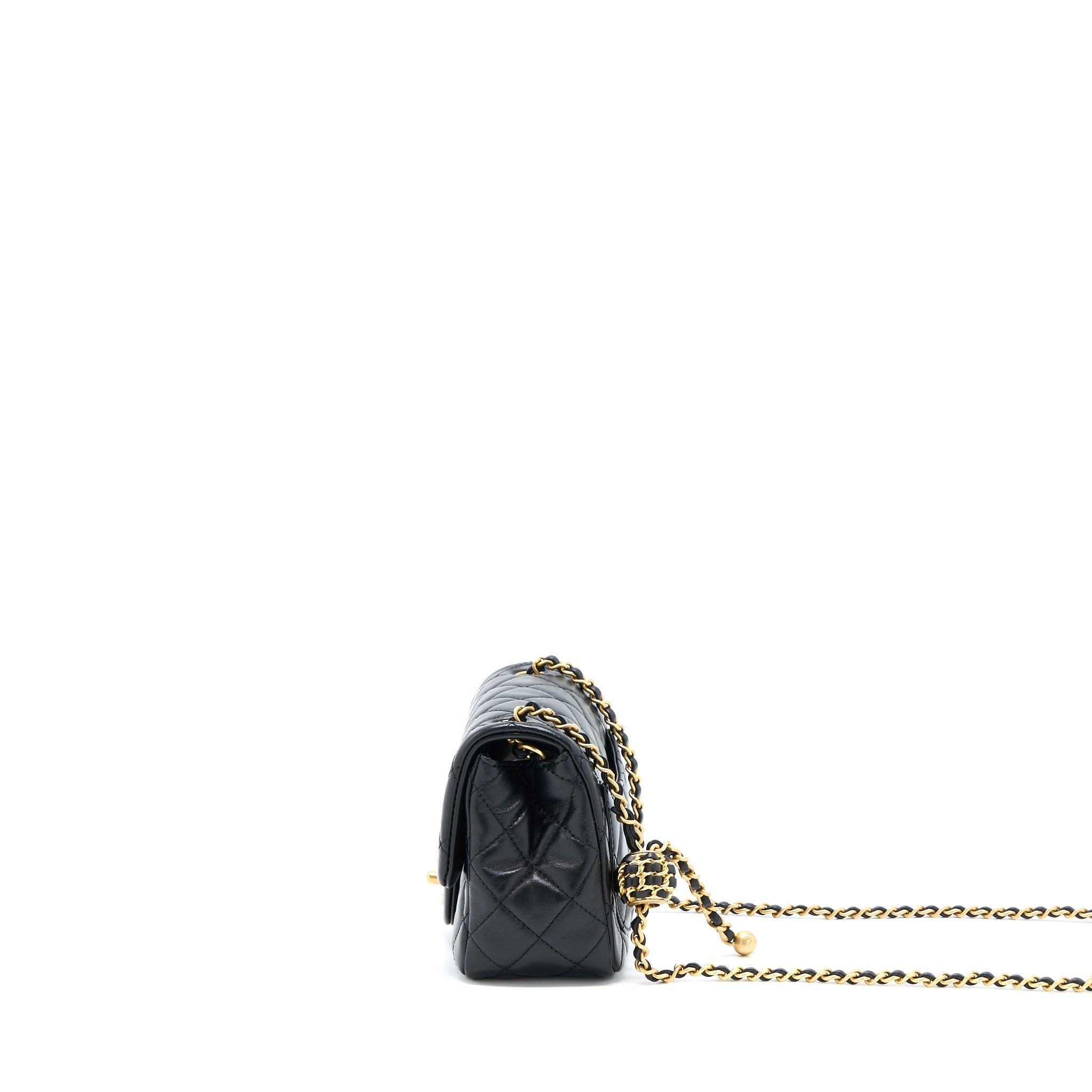CHANEL 22S PEARL CRUSH MINI SQUARE FLAP BAG LAMBSKIN BLACK GHW(MICROCHIP)