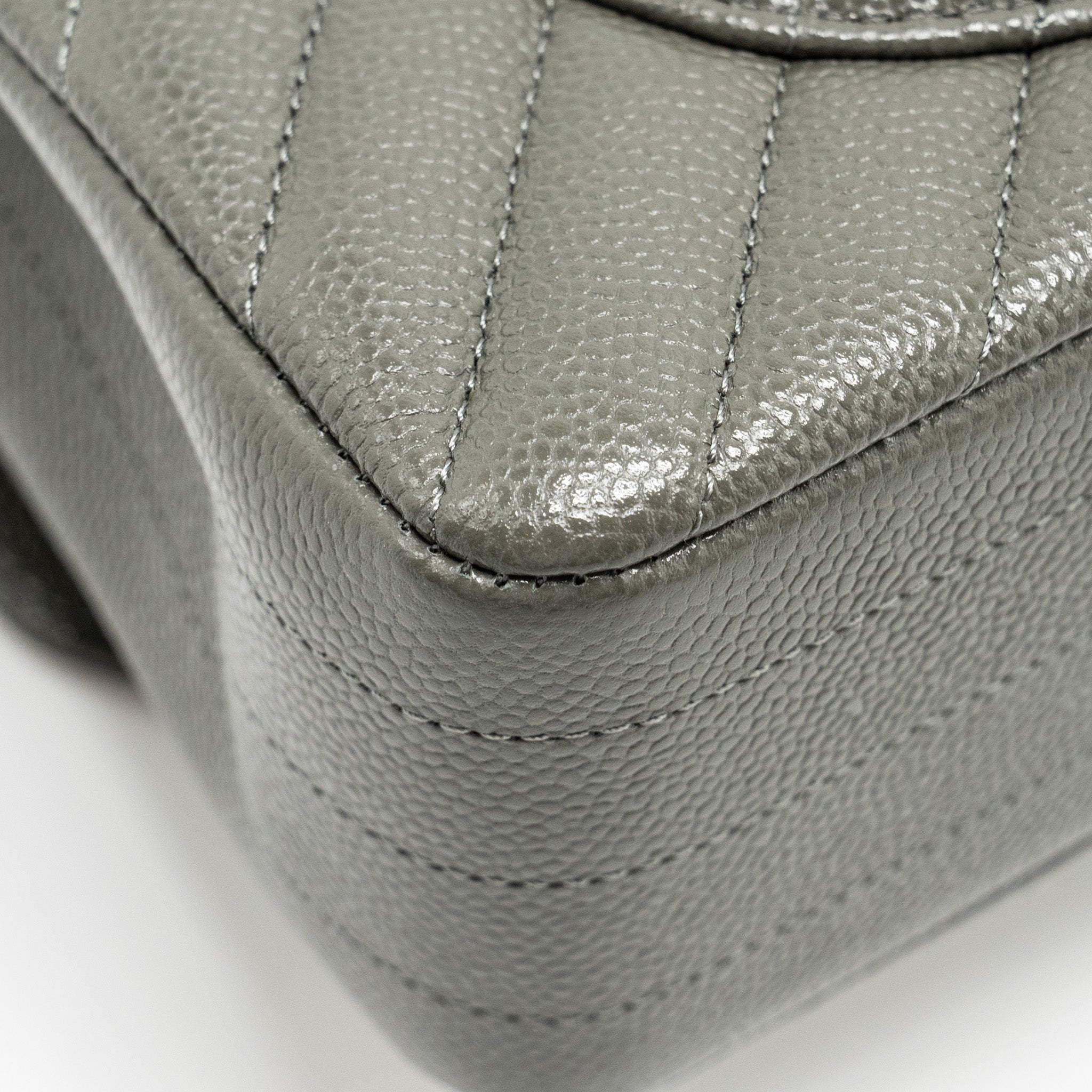 CHANEL SMALL CLASSIC DOUBLE FLAP BAG CHEVRON CAVIAR DARK GREY LGHW