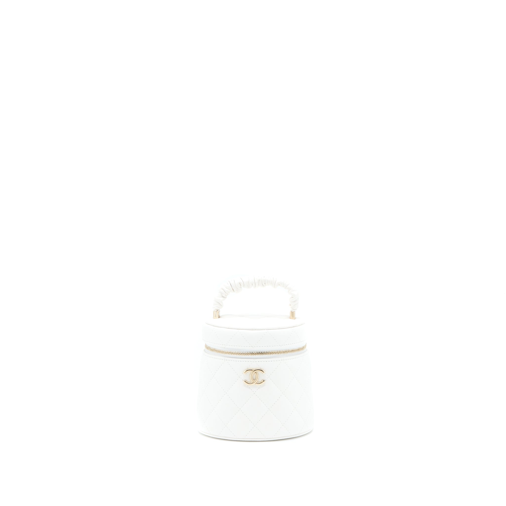 CHANEL TOP HANDLE VANITY CASE LAMBSKIN WHITE GHW