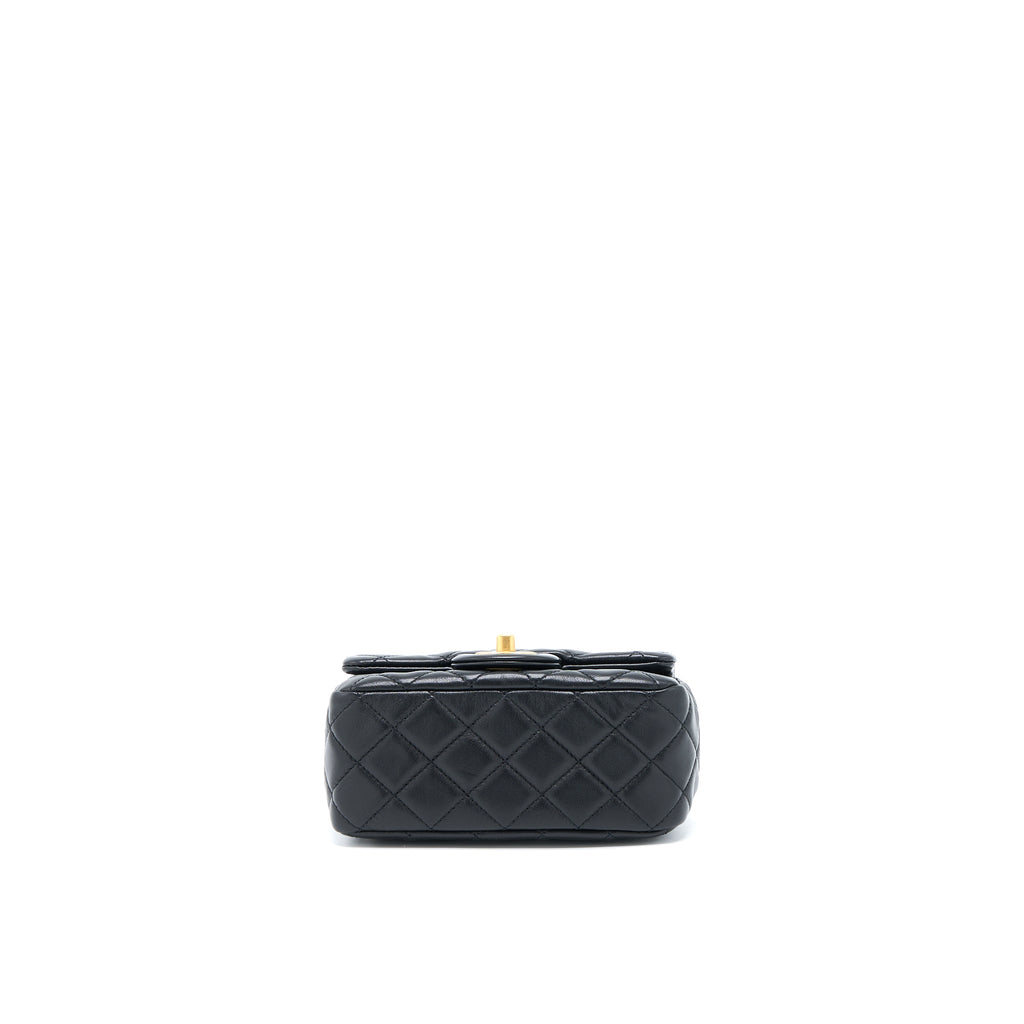 CHANEL 22S PEARL CRUSH MINI SQUARE FLAP BAG LAMBSKIN BLACK GHW(MICROCHIP)