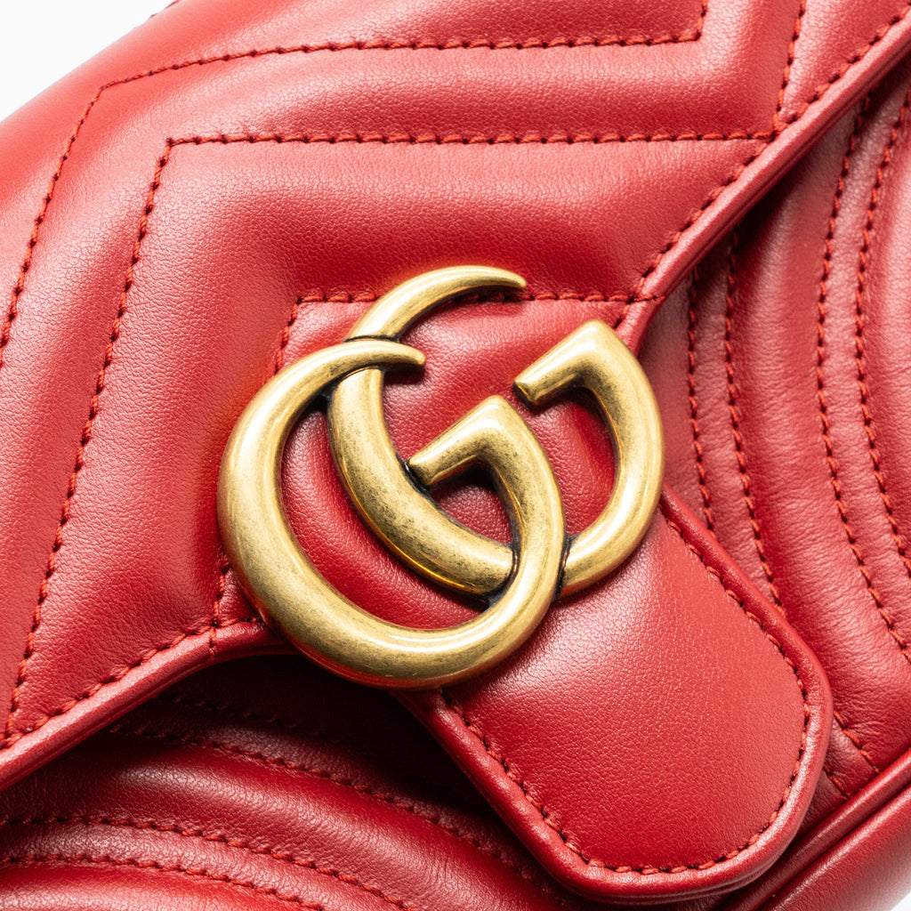 GUCCI SMALL GG MARMONT SHOULDER BAG CALFSKIN RED GHW