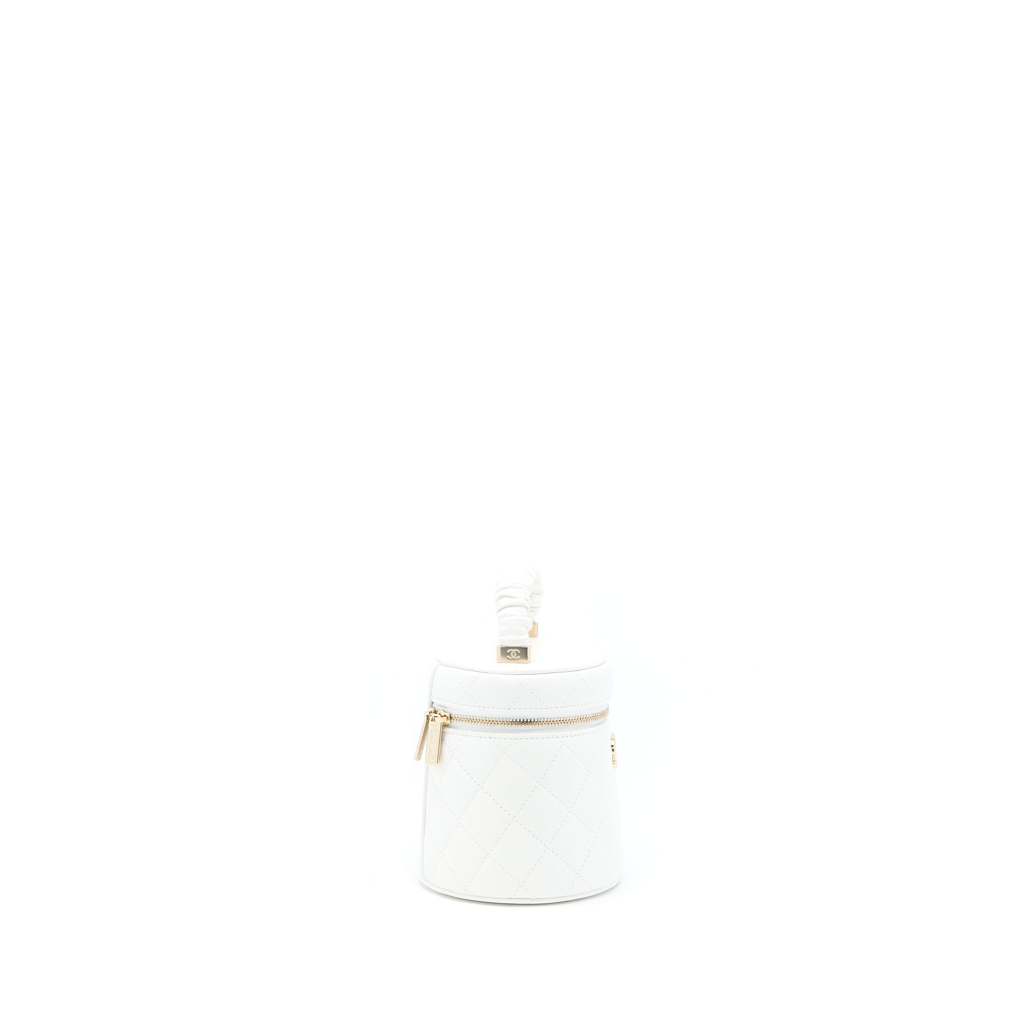 CHANEL TOP HANDLE VANITY CASE LAMBSKIN WHITE GHW