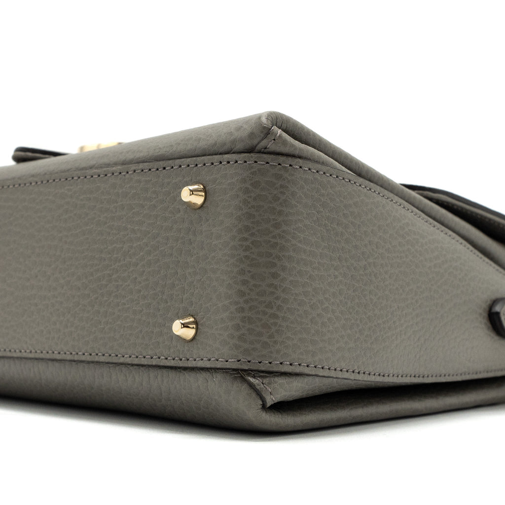 GUCCI TOP HANDLE MESSANGER BAG CALFSKIN GREY LGHW