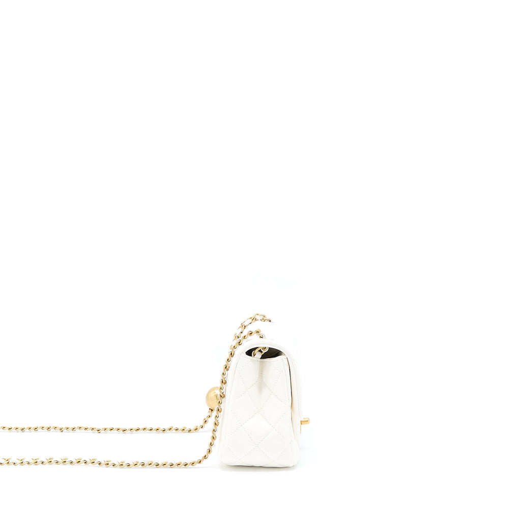 CHANEL PEARL CRUSH MINI SQUARE LAMBSKIN WHITE BRUSHED GHW (MICROCHIP)